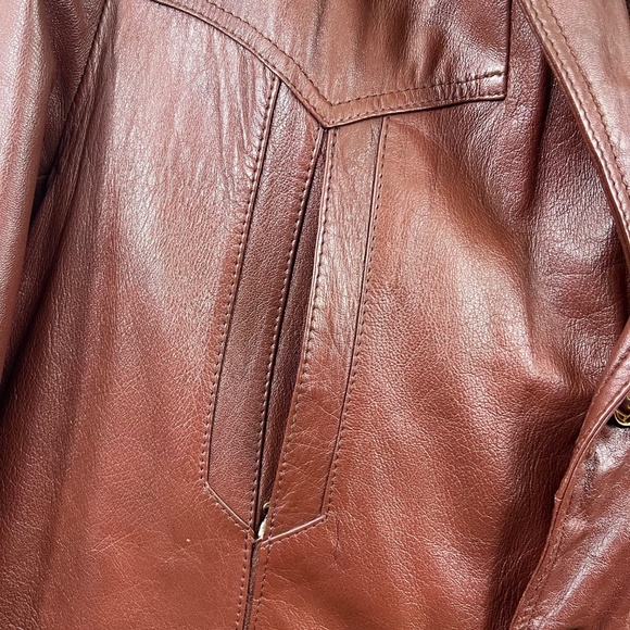 VINTAGE |•BERMAN'S•| Cognac Brown 70s Leather Jacket Size 46 / XL - Picture 4 of 11